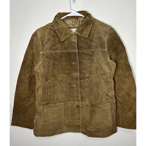 Denim & Co. Washable Suede Barn Jacket with Pickstitch Detail Brown Size Medium - Picture 1 of 10